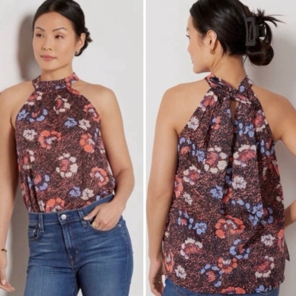 Cleobella Floral Halter Tank in Brown, Coral, Blue
